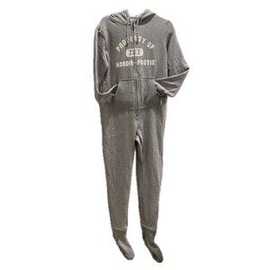 Pajamagram Hoodie Footie Varsity hooded Gray Onesie Pajama Small - NWOT